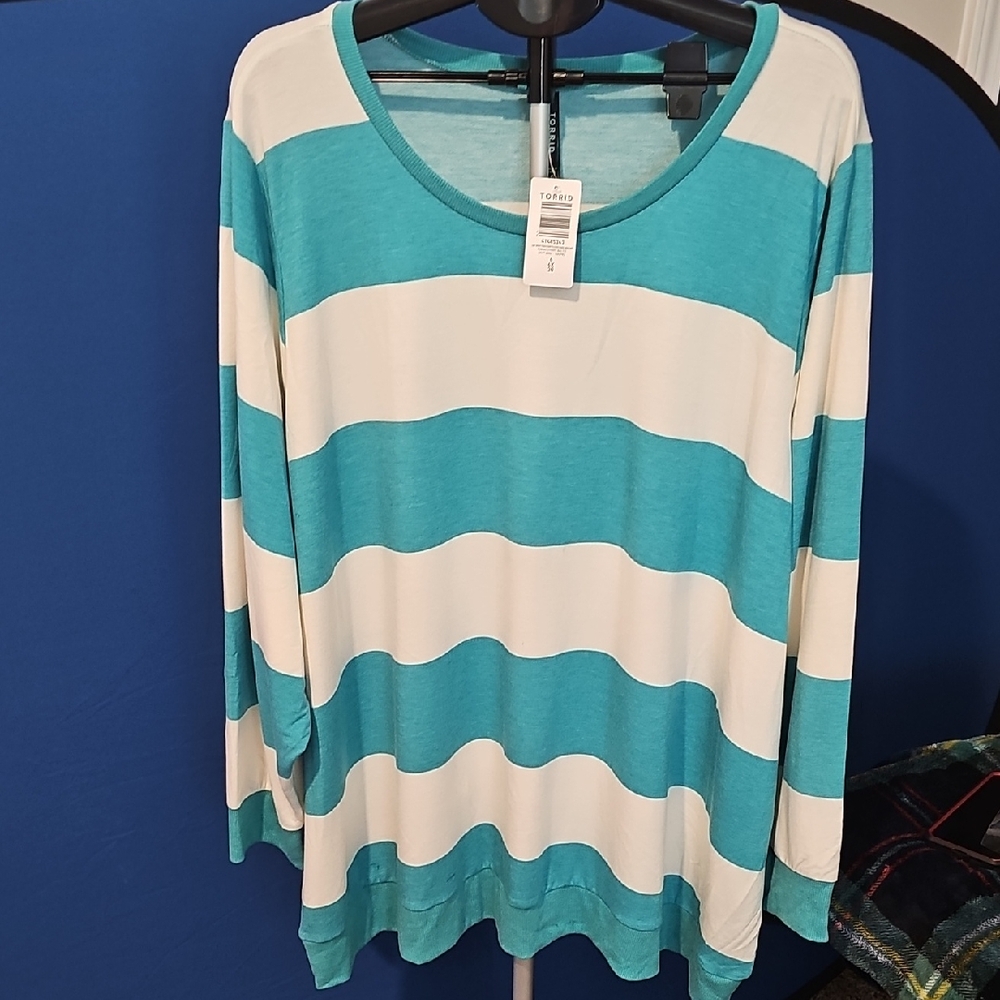 Torrid Teal and White Striped Sweatshirt